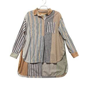 Anthropologie Maeve Alix Stripe Henley Popover Oversized Tunic Size XS Patchwork